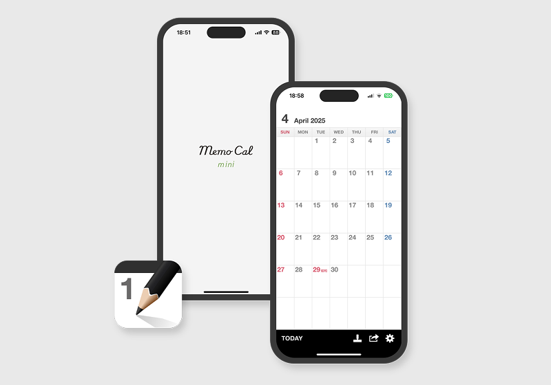 iPhoneに表示したMemoCal miniのカレンダー